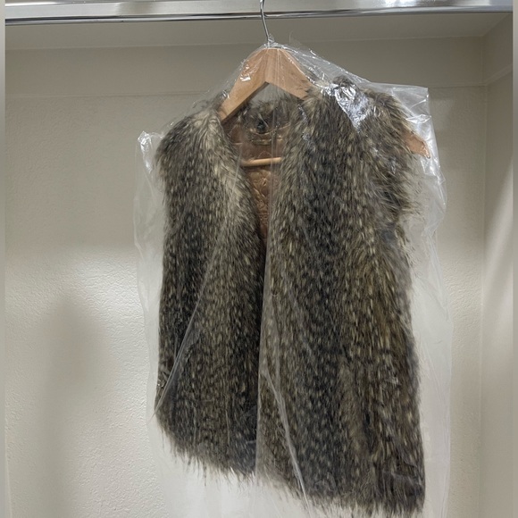 Printed Peacock-faux fur teddy vest jacket coat winter chic winter express - Picture 3 of 15